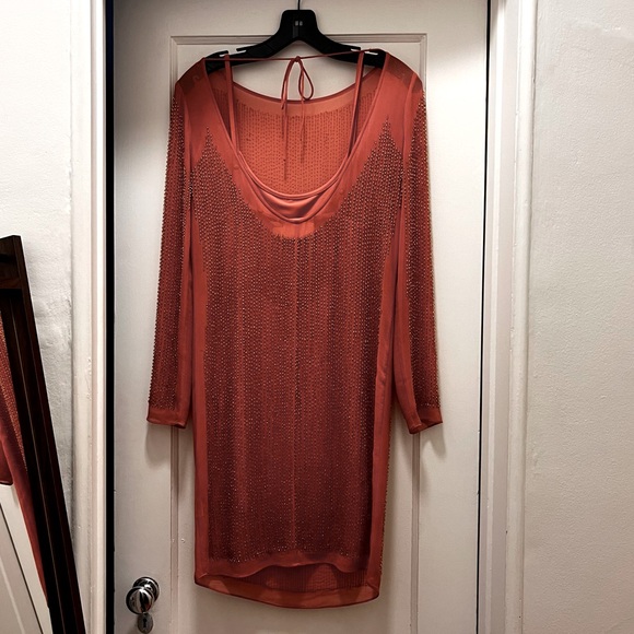 Needle and Thread. Gold beaded, coral glint dress. Long sleeved. - Picture 2 of 3